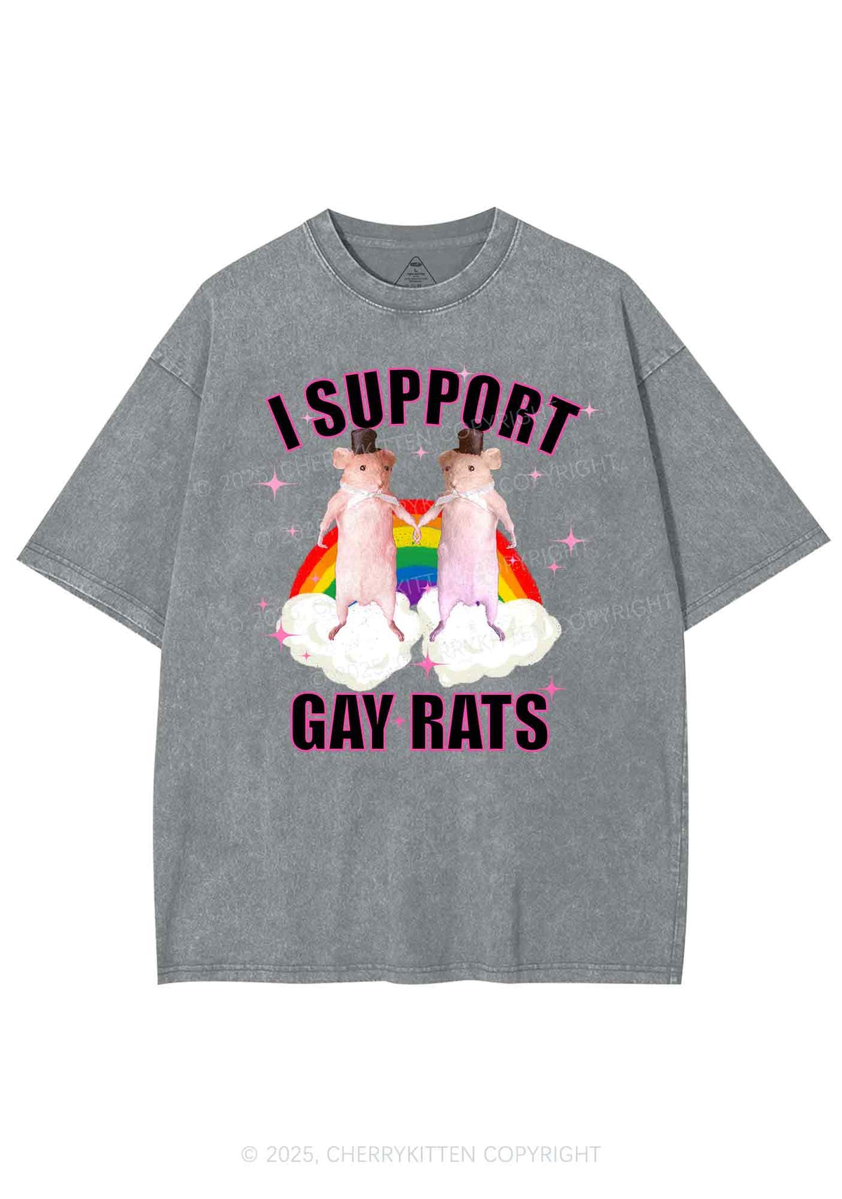 Support Gay Rats Pride Y2K Shirts Washed Tee Cherrykitten