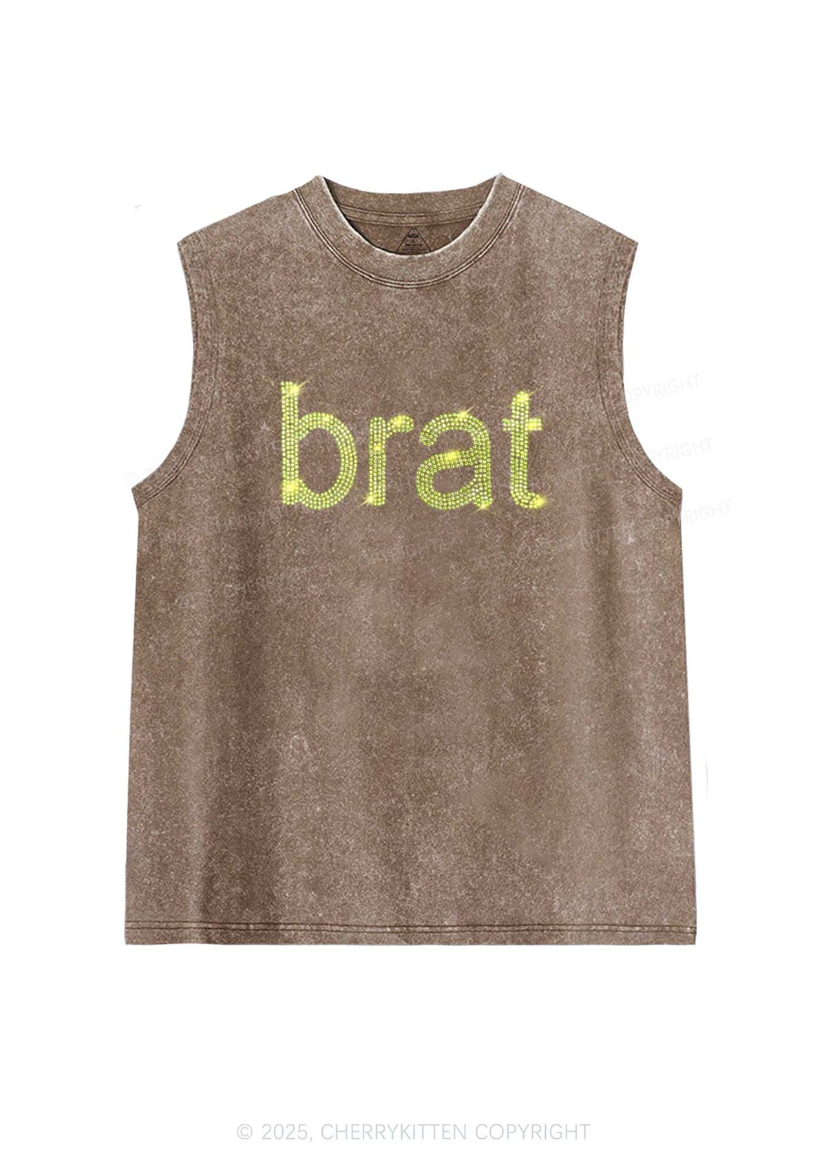Rhinestone Green Brat Y2K Washed Muscle Tank Cherrykitten