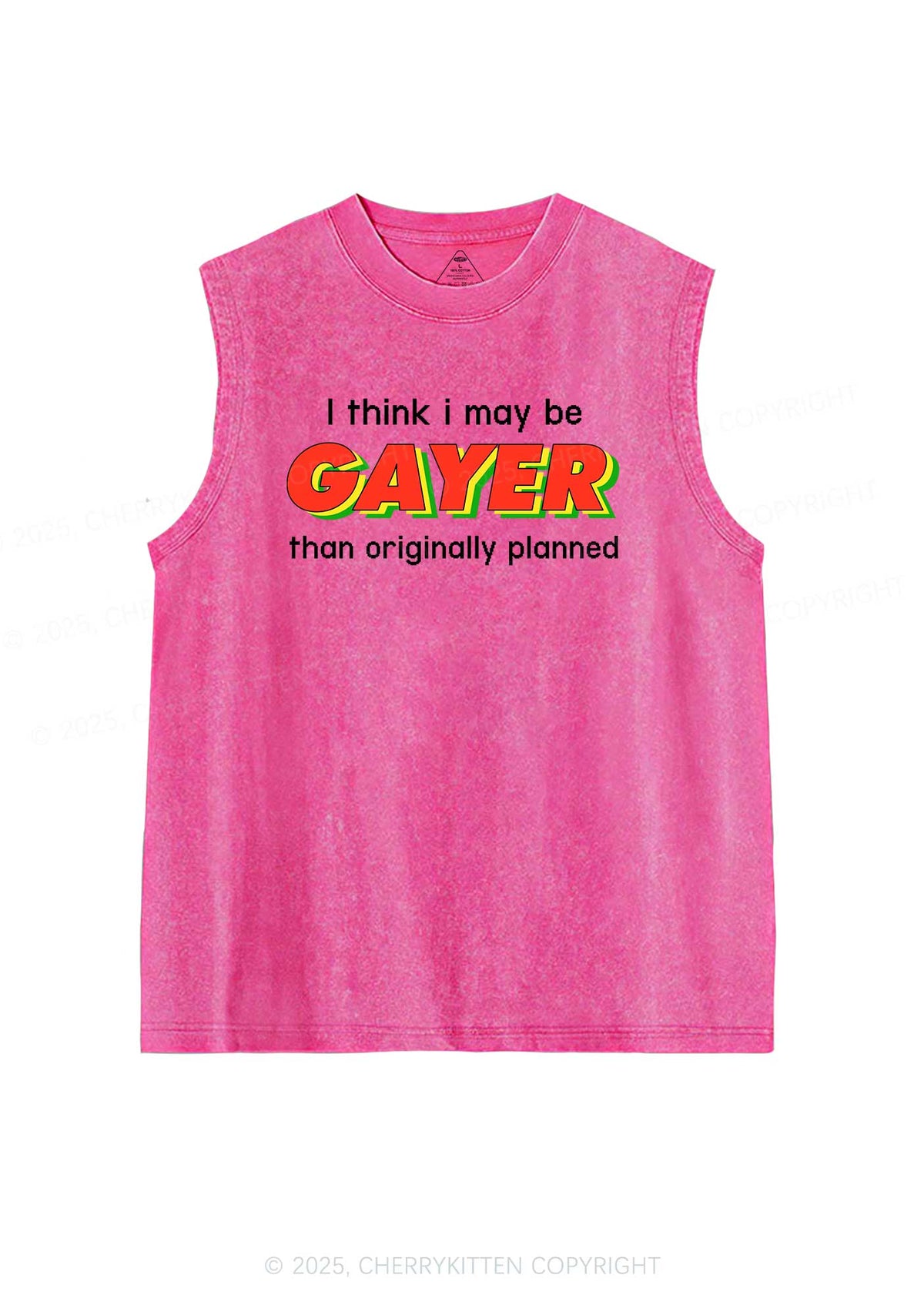 I May Be Gayer Pride Y2K Washed Muscle Tank Cherrykitten