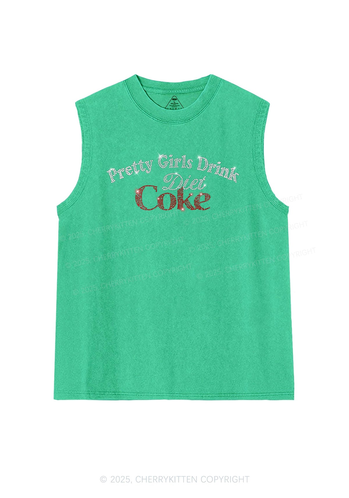 Rhinestone Pretty Girls Drink Diet Cola Y2K Washed Muscle Tank Cherrykitten