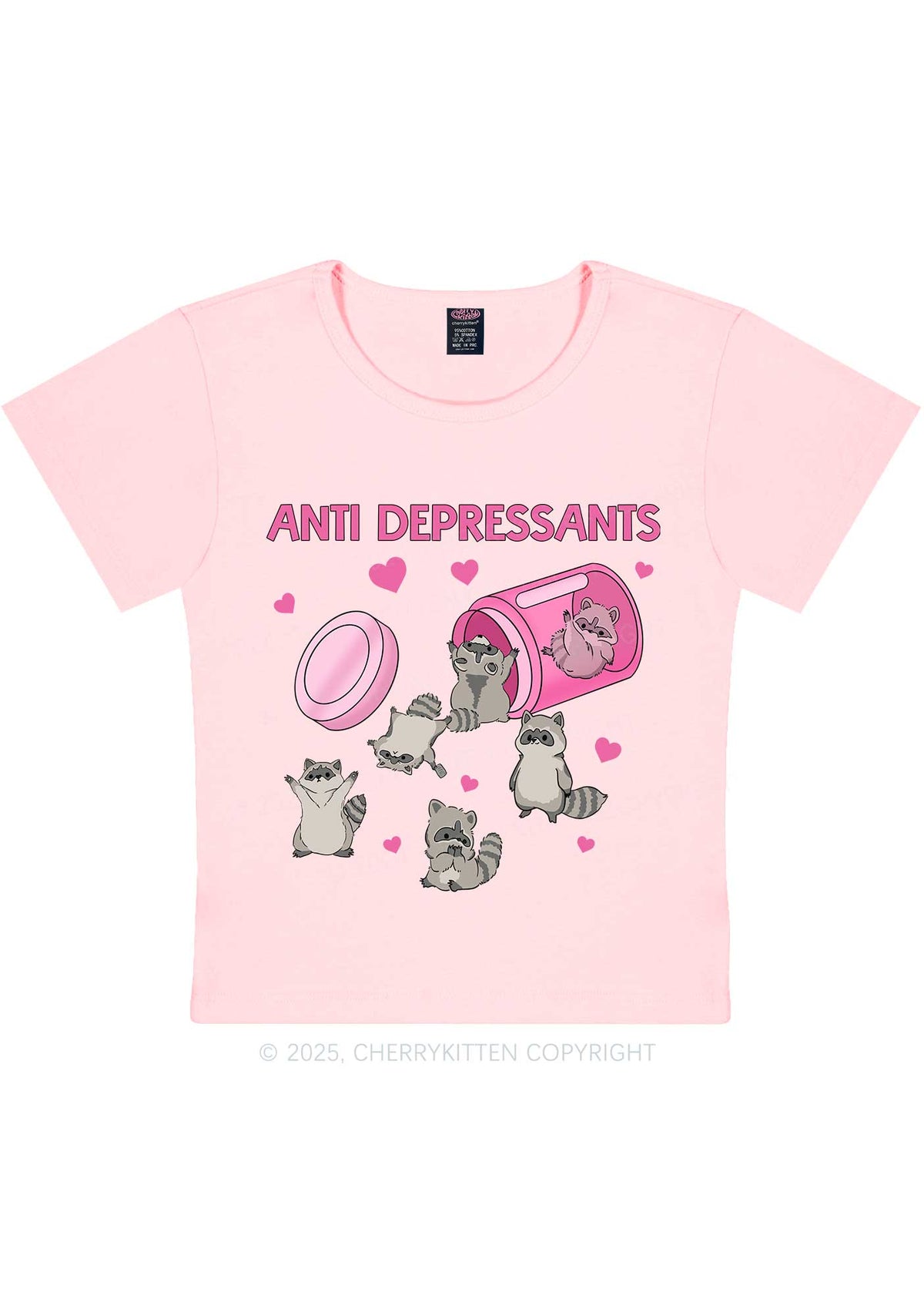 Anti Depressants Raccoon Y2K Baby Tee Cherrykitten