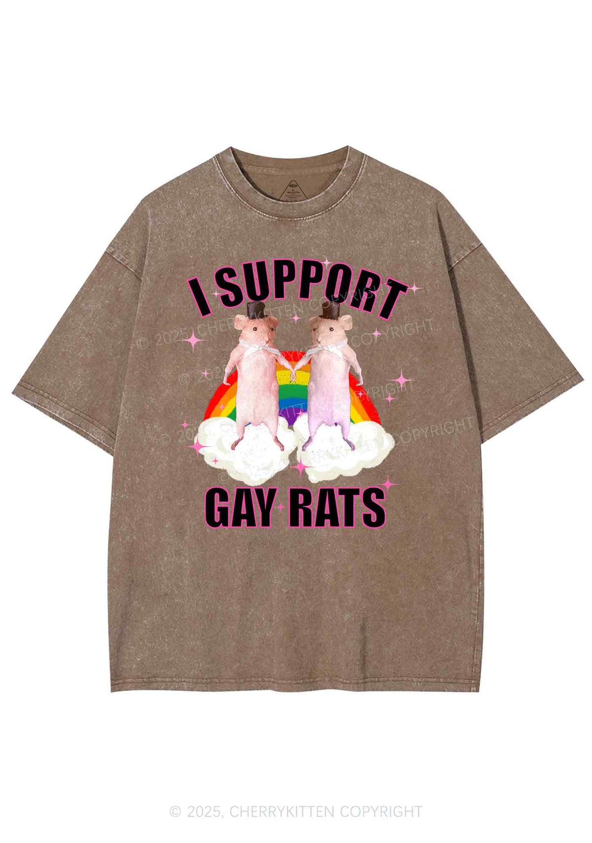 Support Gay Rats Pride Y2K Shirts Washed Tee Cherrykitten