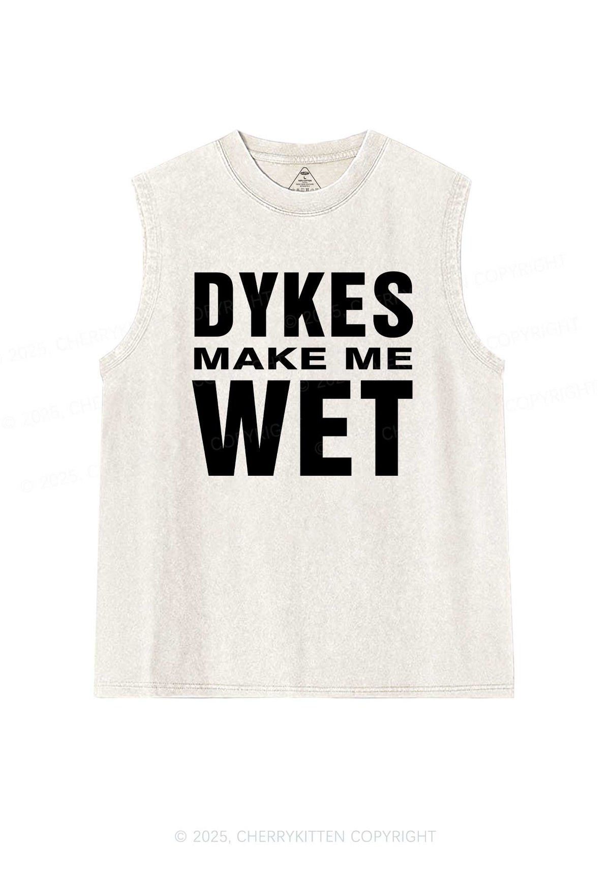 Dykes Make Me Wet Pride Y2K Washed Muscle Tank Cherrykitten