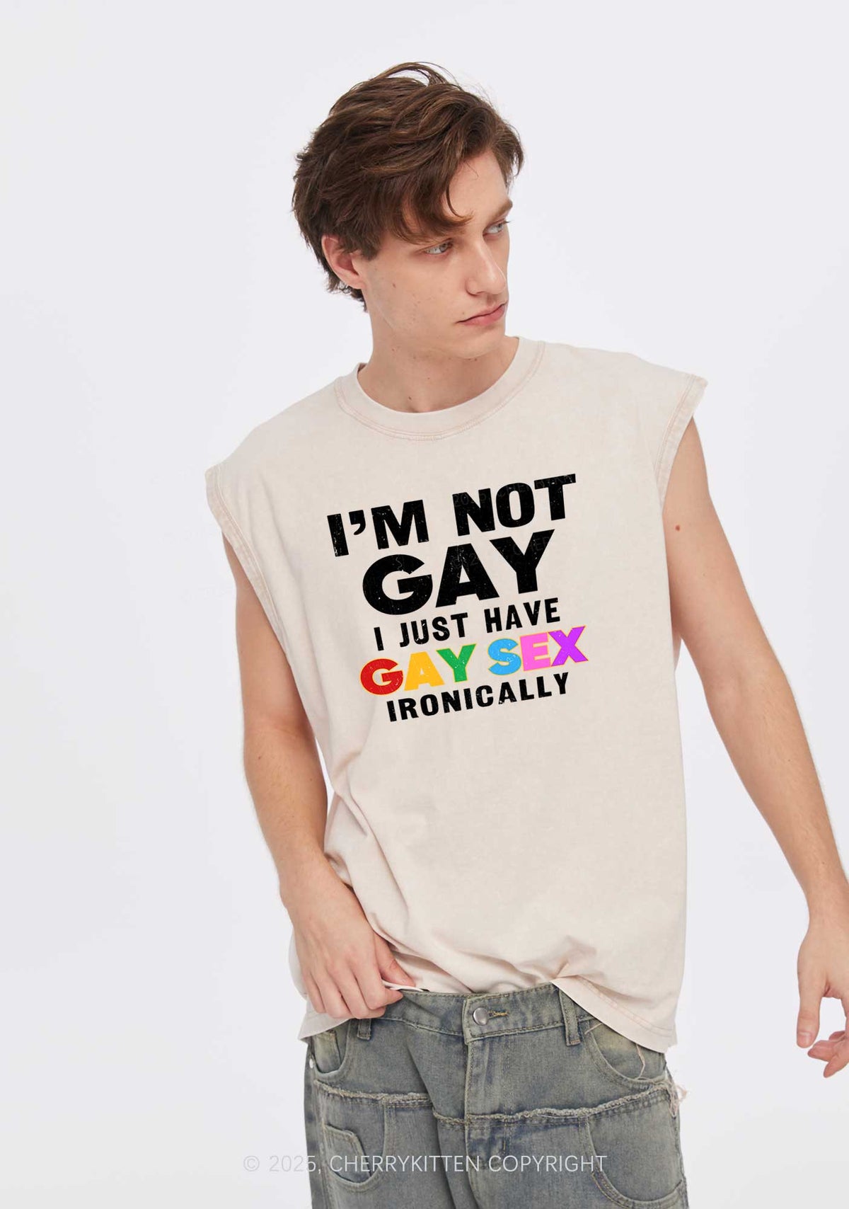 Gay Sx Ironically Pride Y2K Washed Muscle Tank Cherrykitten