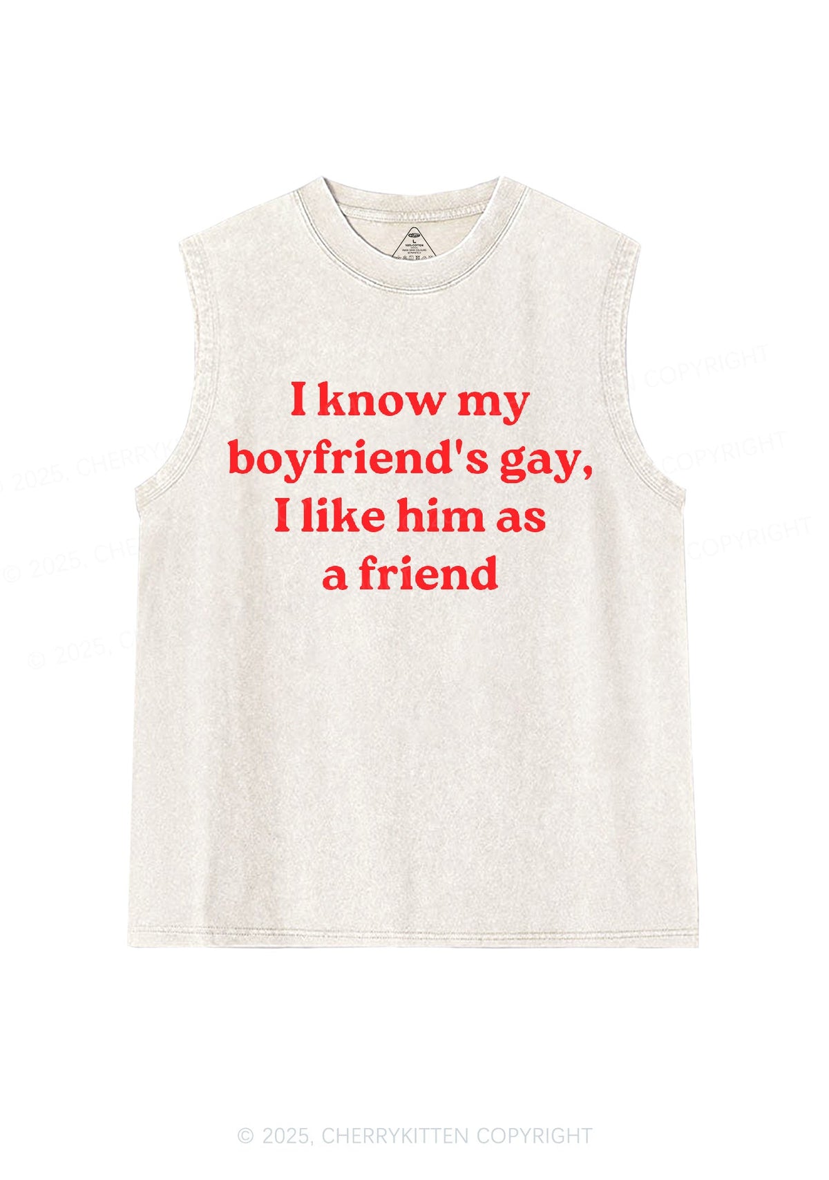 I Know My BF Is Gay Pride Y2K Washed Muscle Tank Cherrykitten
