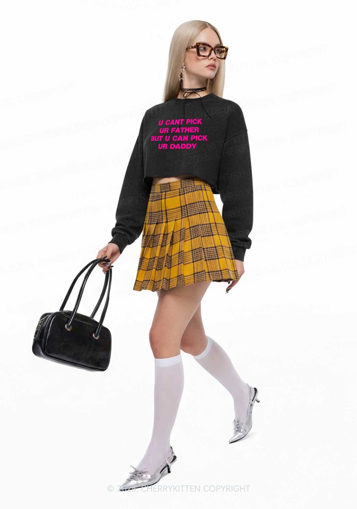 U Can Pick Ur Daddy Y2K Crop Washed Sweatshirts Cherrykitten