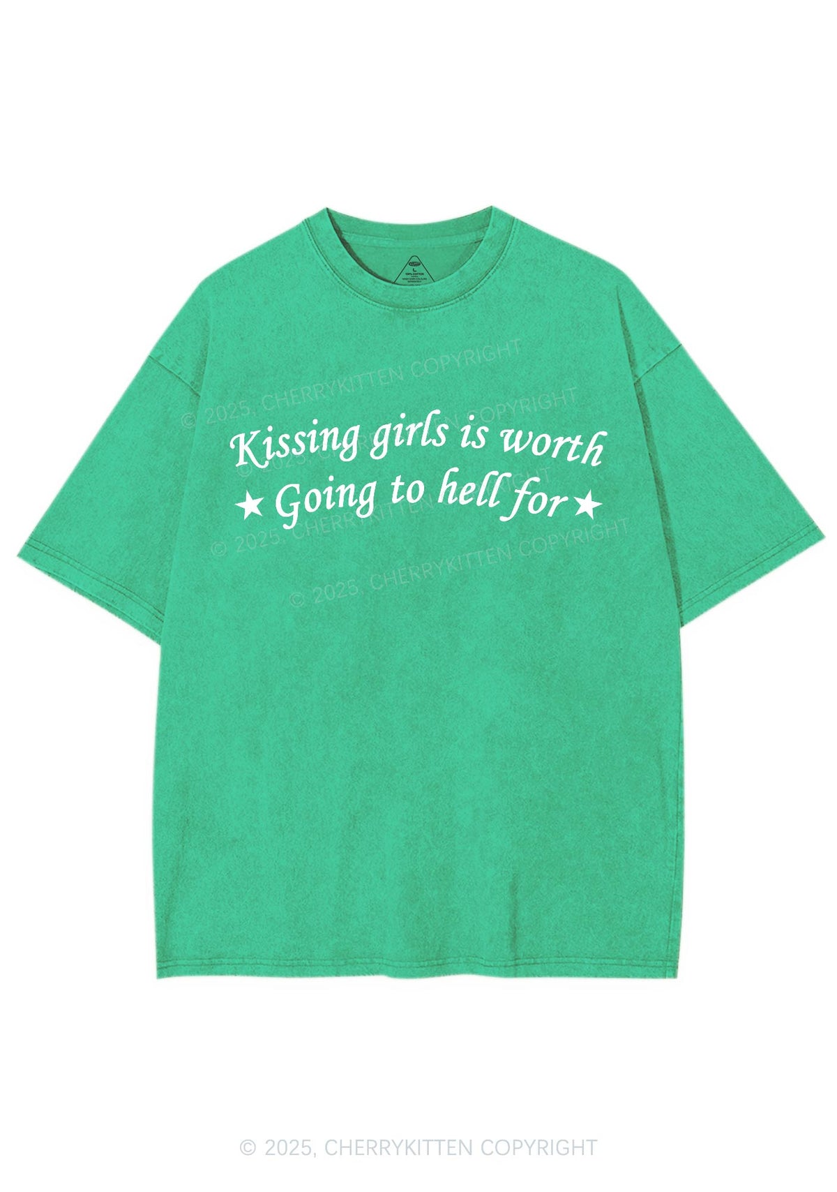 Kissing Girls is Worth Y2K Shirts Washed Tee Cherrykitten