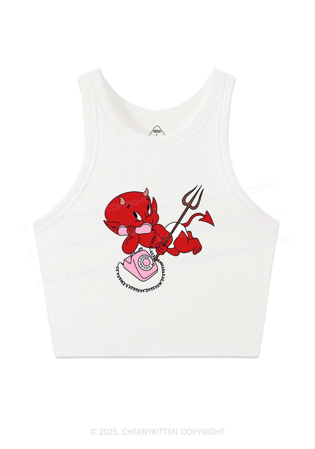 Little Devil On The Phone Y2K Crop Tank Top Cherrykitten