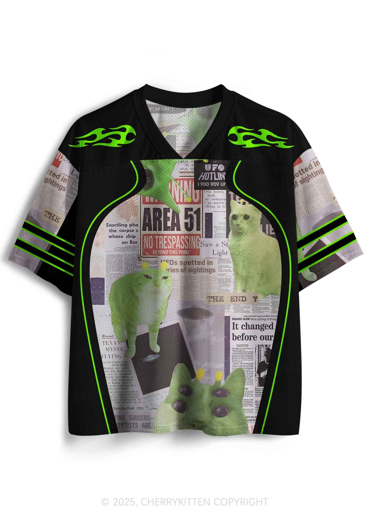 Custom Green Alien Kitten Y2K Sport Jersey Shirts Cherrykitten