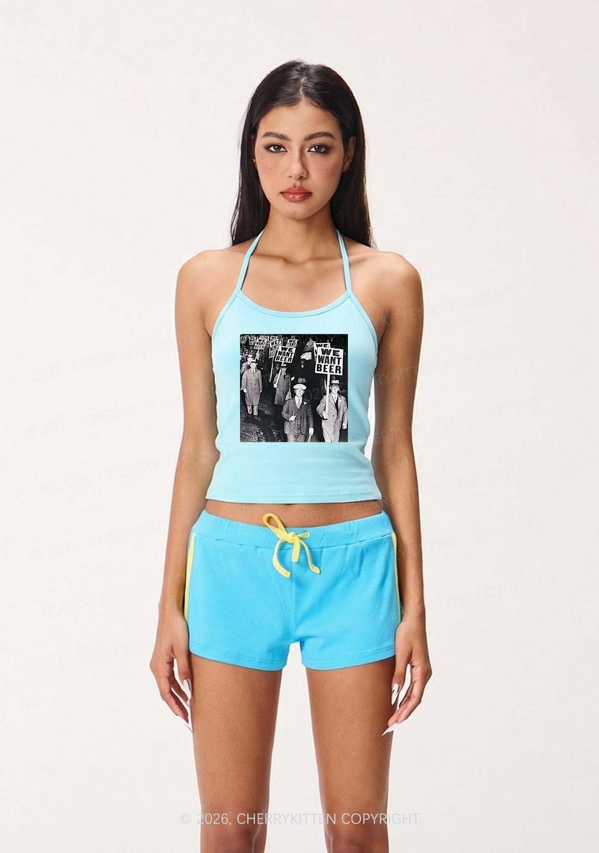 We Want Beer Y2K Halter Neck Cami Cherrykitten
