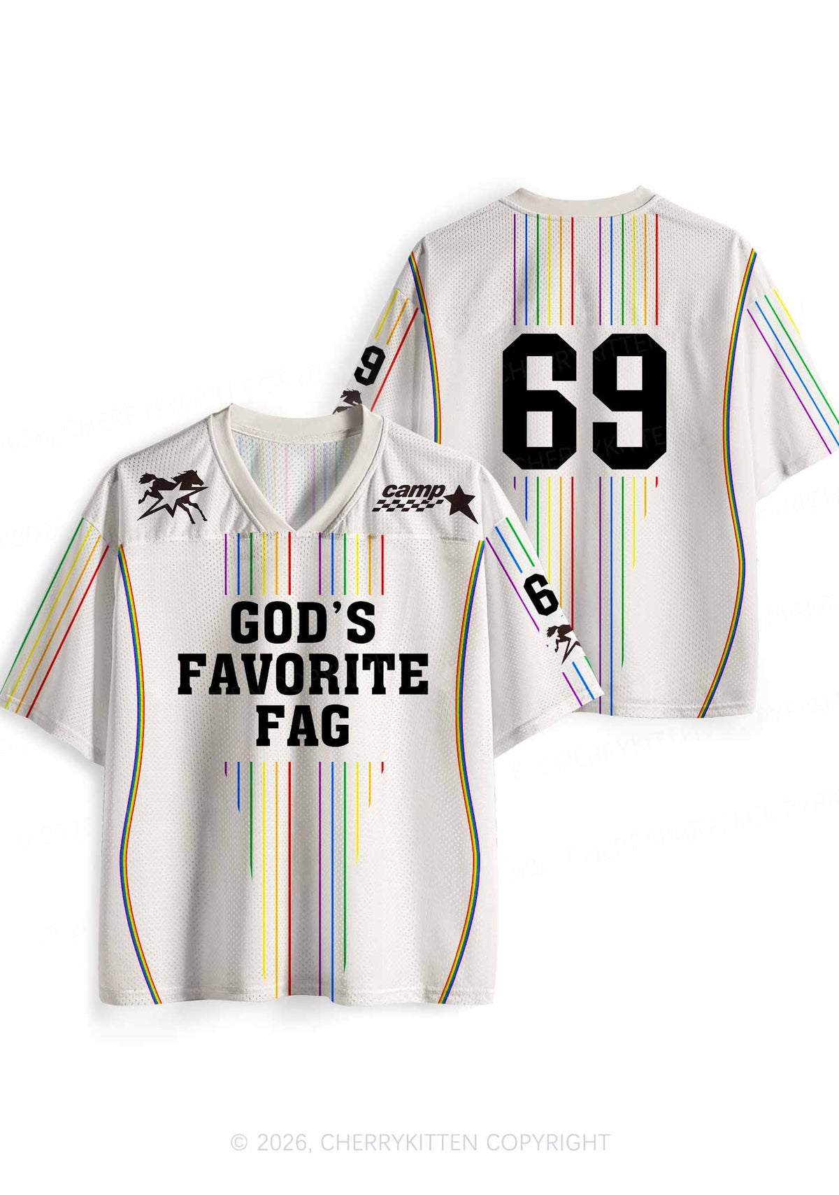 Gods Favorite Fag Rainbow Stripes Pride Y2K Sport Jersey Shirts Cherrykitten