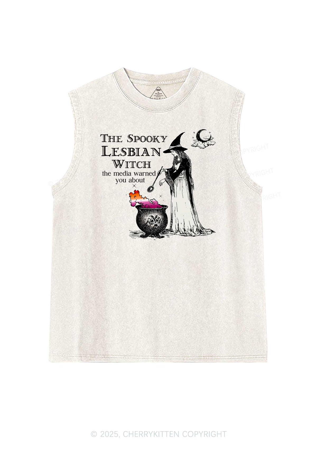The Spooky Lesbian Witch Pride Y2K Washed Muscle Tank Cherrykitten