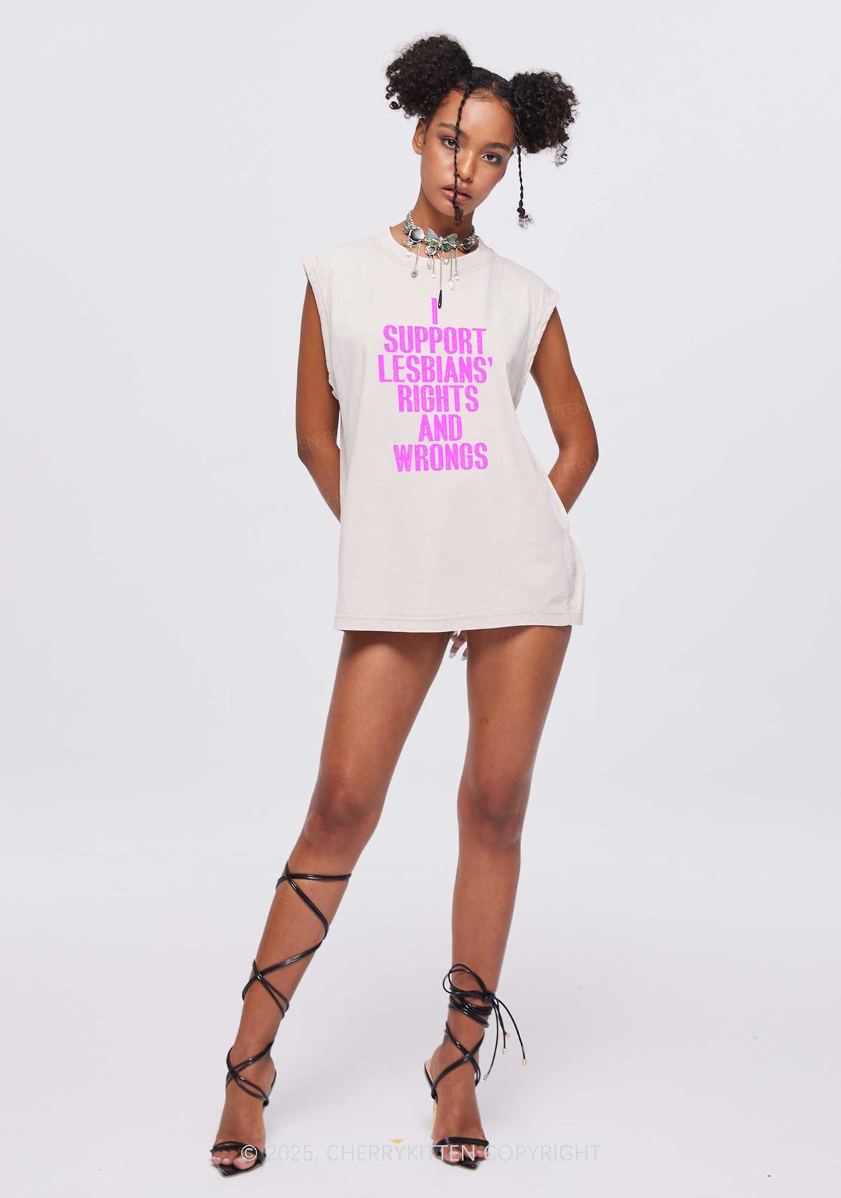 Support Lesbians Rights Pride Y2K Washed Muscle Tank Cherrykitten