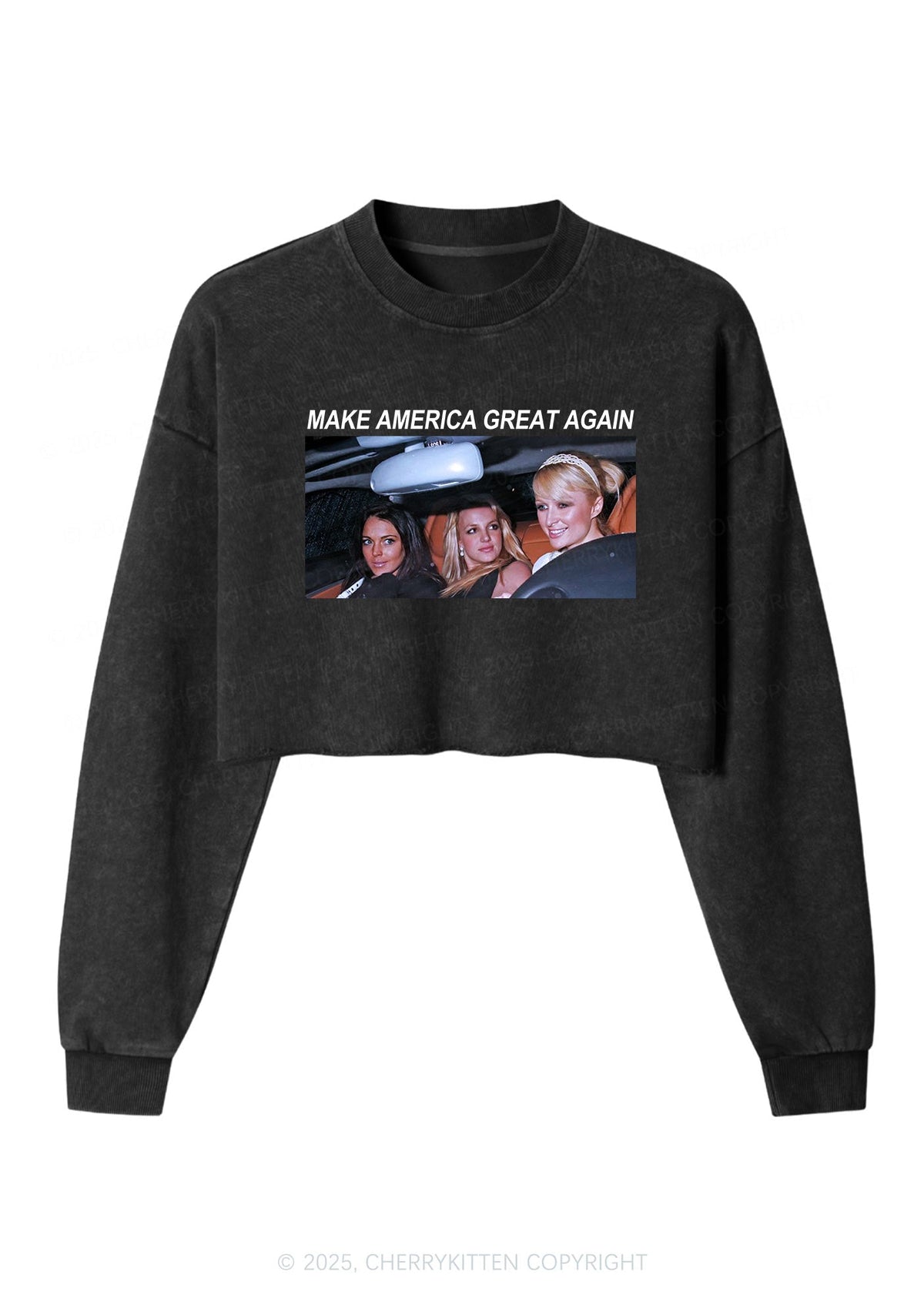 Make America Great Y2K Crop Washed Sweatshirts Cherrykitten