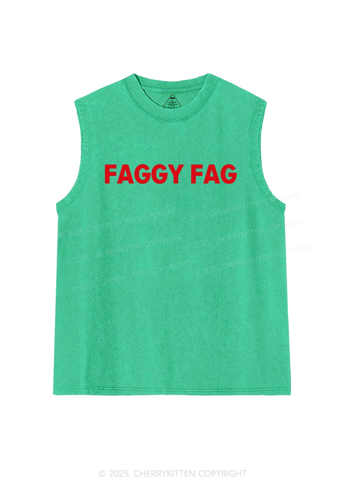 Faggy Fag Pride Y2K Washed Muscle Tank Cherrykitten