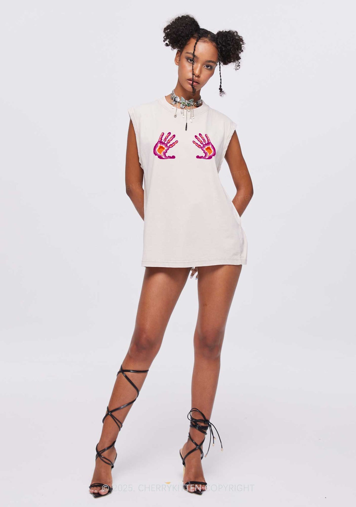Lesbian Thermal Hands Y2K Washed Muscle Tank Cherrykitten