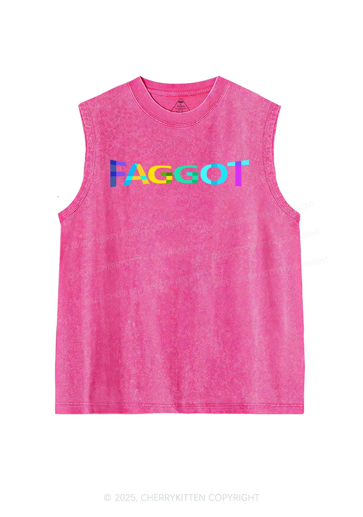 Colorful Faggot Pride Y2K Washed Muscle Tank Cherrykitten