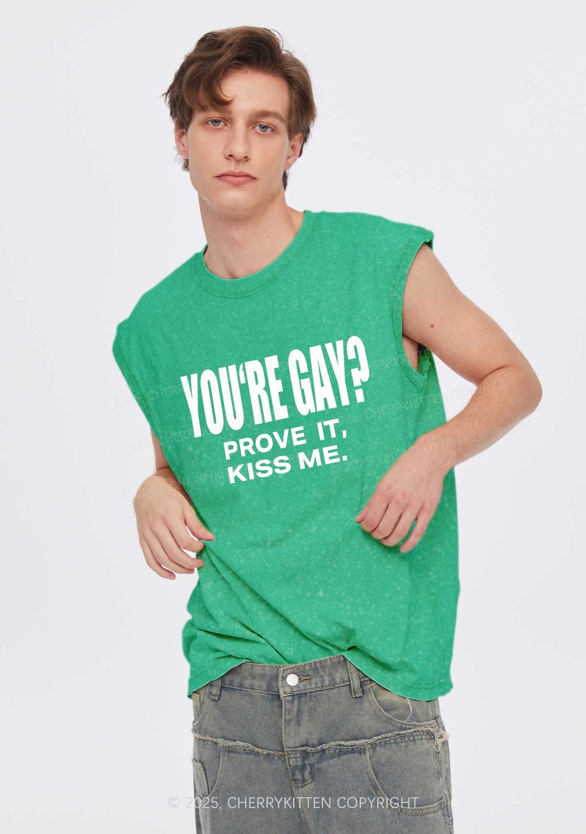 Prove It kiss Me Pride Y2K Washed Muscle Tank Cherrykitten