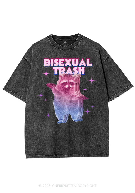 Bisexual Trash Raccoon Pride Y2K Shirts Washed Tee Cherrykitten