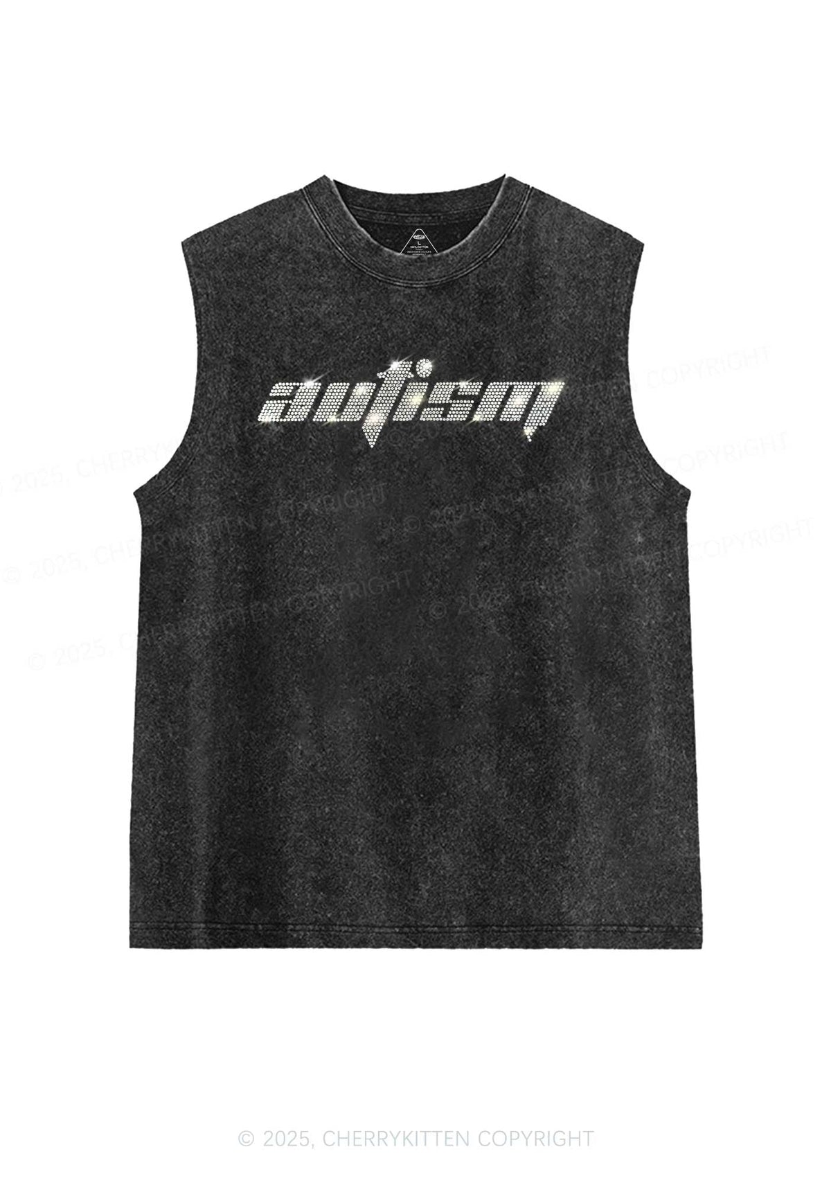 Rhinestone Autism Y2K Washed Muscle Tank Cherrykitten