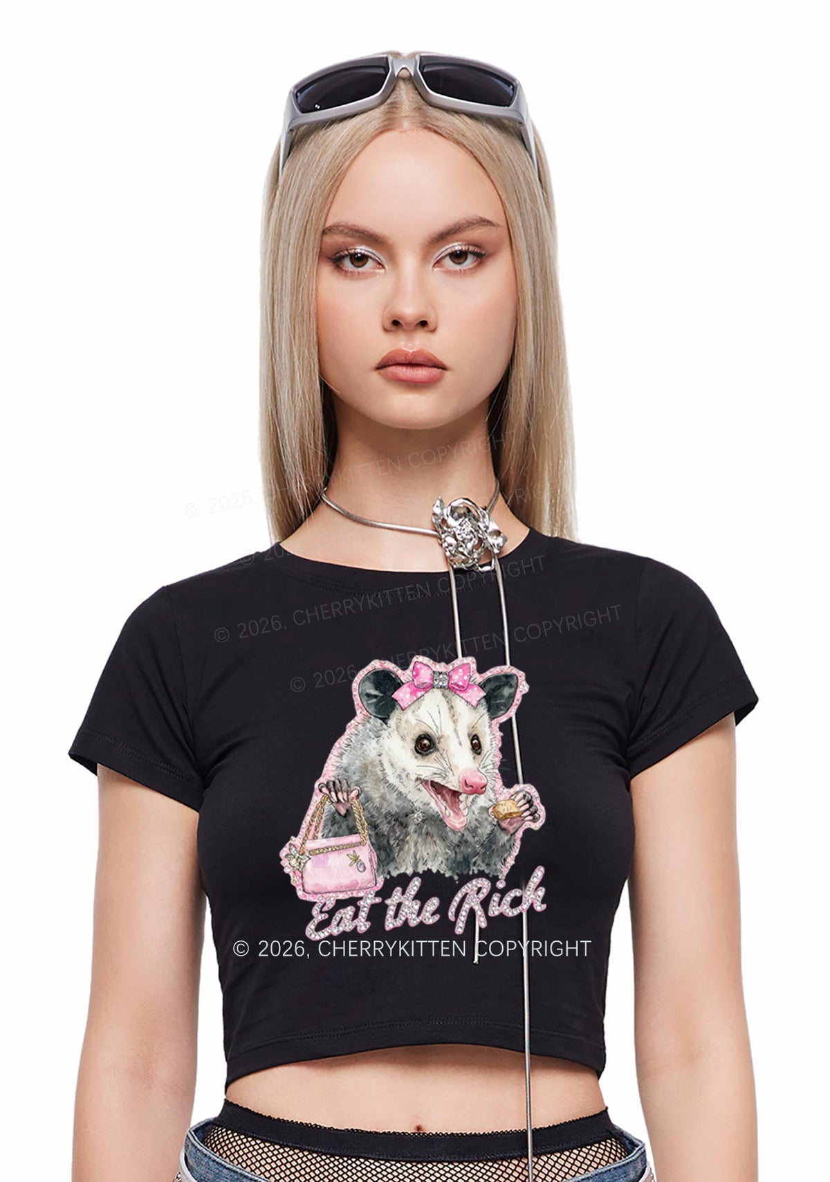 Eat The Rich Possum Y2K Baby Tee Cherrykitten