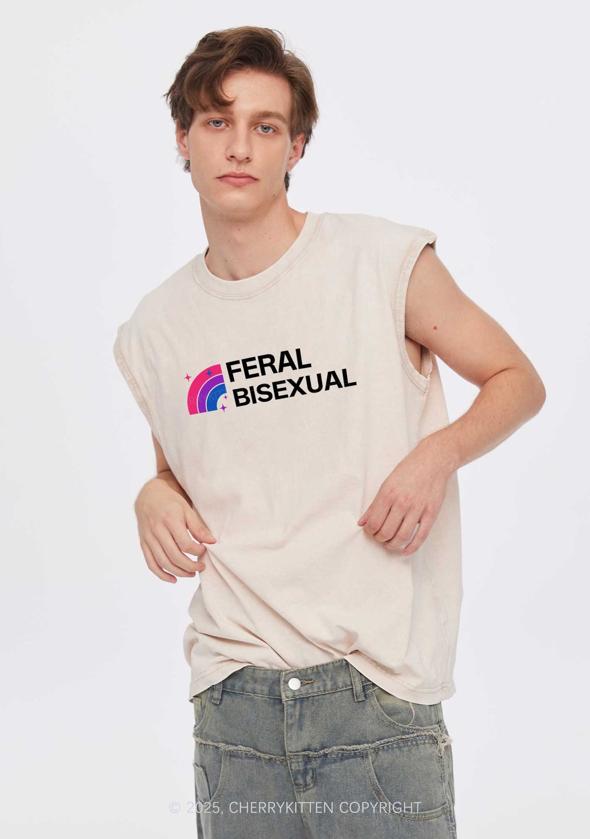 Feral Bisexual Pride Y2K Washed Muscle Tank Cherrykitten