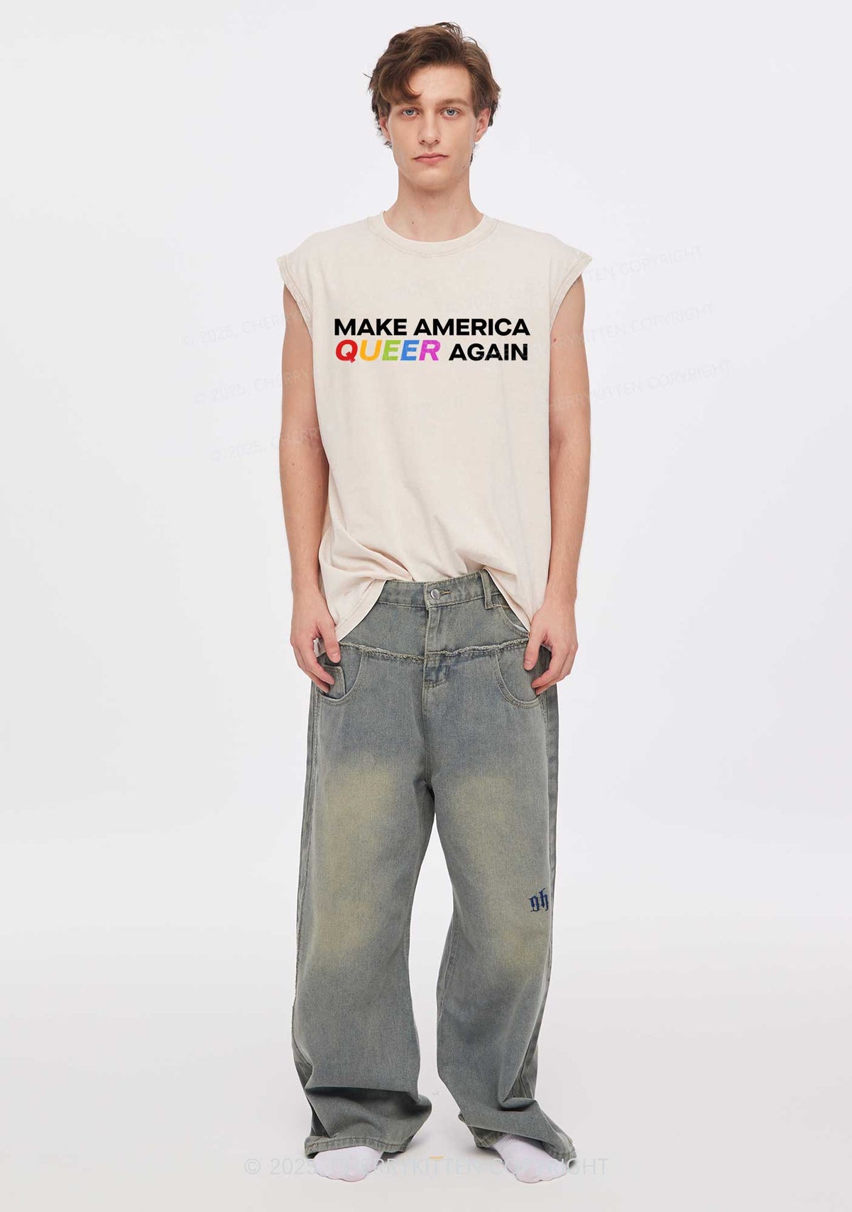 Make America Queer Again Pride Y2K Washed Muscle Tank Cherrykitten