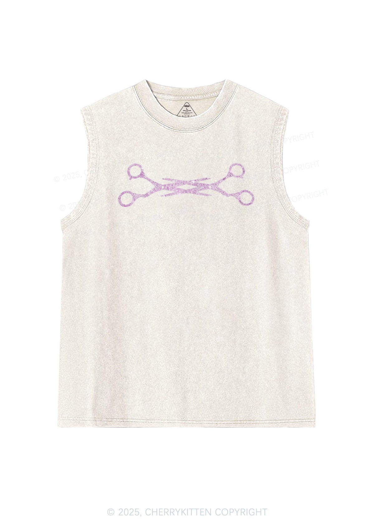 Rhinestone Pink Scissor Pride Y2K Washed Muscle Tank Cherrykitten