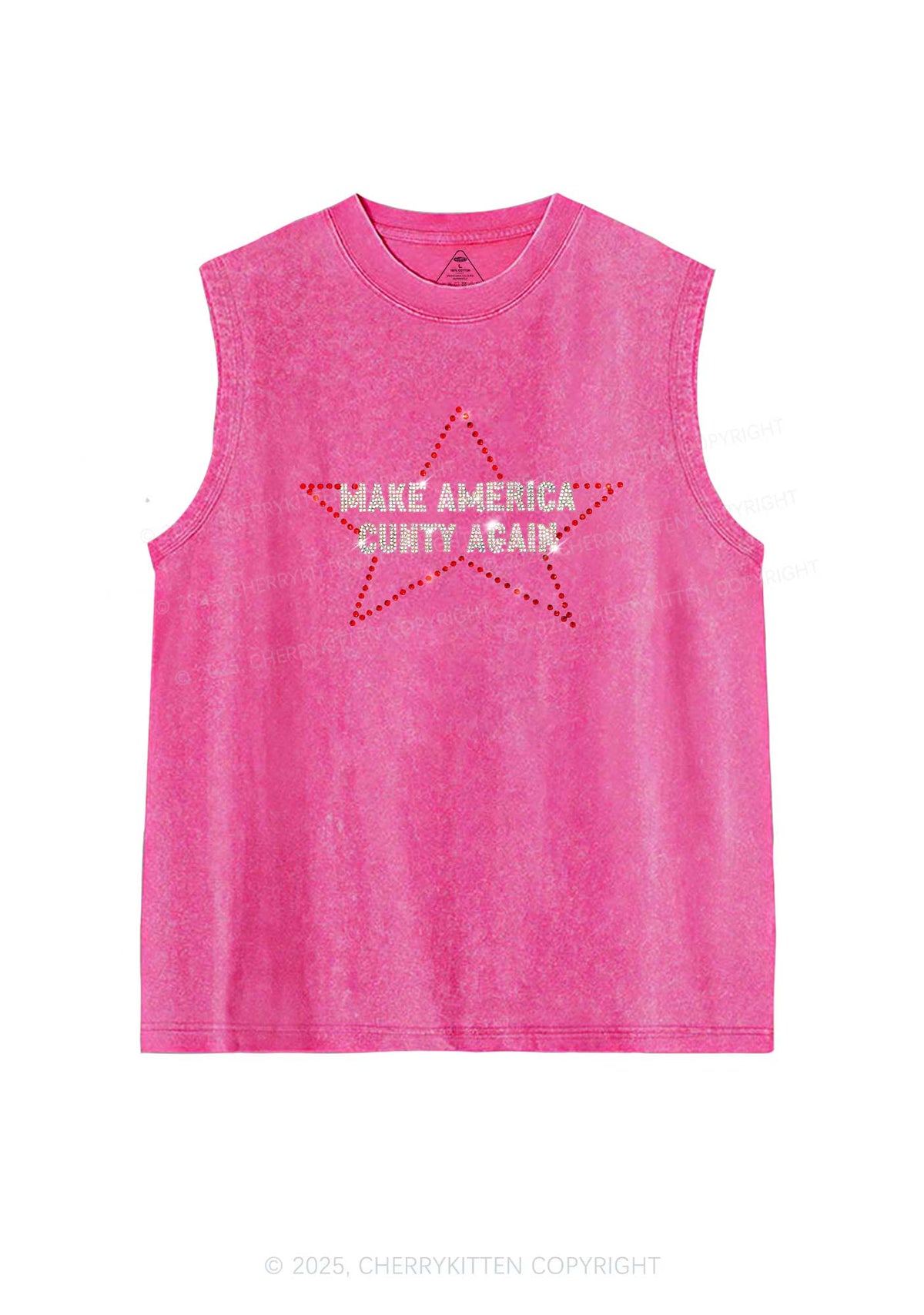 Rhinestone Make America Cxxty Again Y2K Washed Muscle Tank Cherrykitten