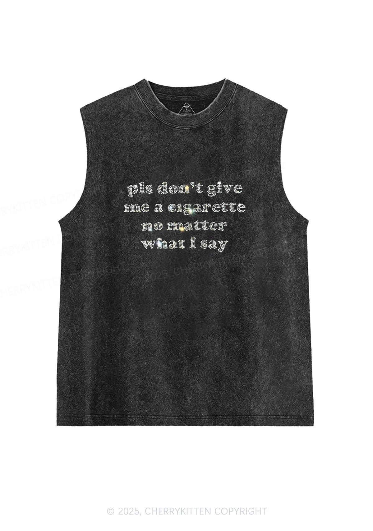 Rhinestone Dont Give Me Cigarette Y2K Washed Muscle Tank Cherrykitten