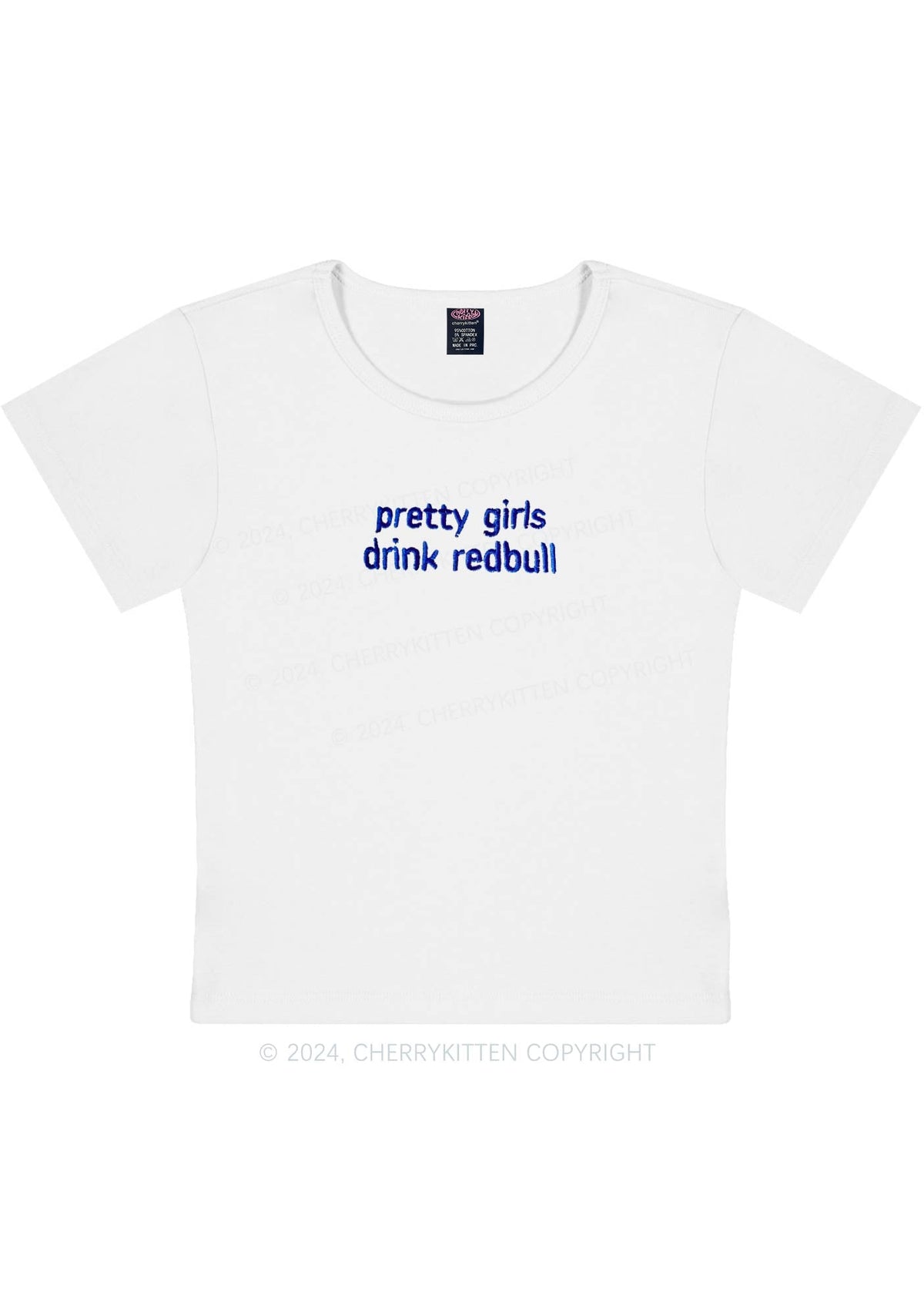 Embroidered Pretty Girls Drink Red Y2K Baby Tee Cherrykitten