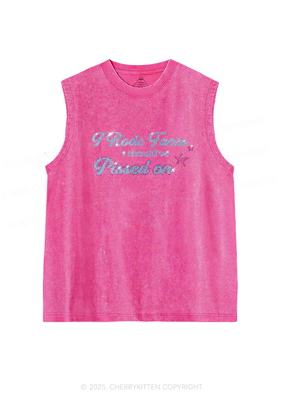 Rhinestone I Rode Faces Y2K Washed Muscle Tank Cherrykitten
