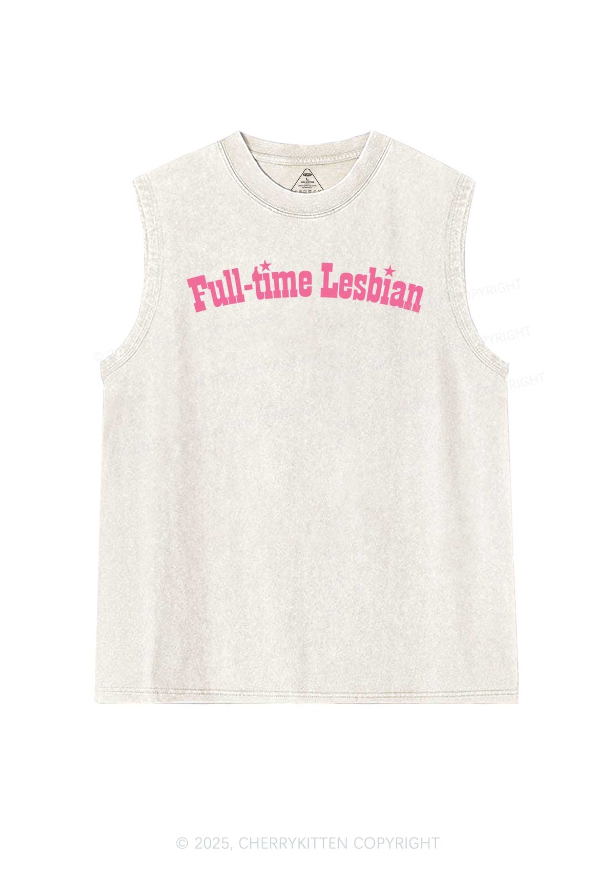 Full Time Lesbian Pride Y2K Washed Muscle Tank Cherrykitten