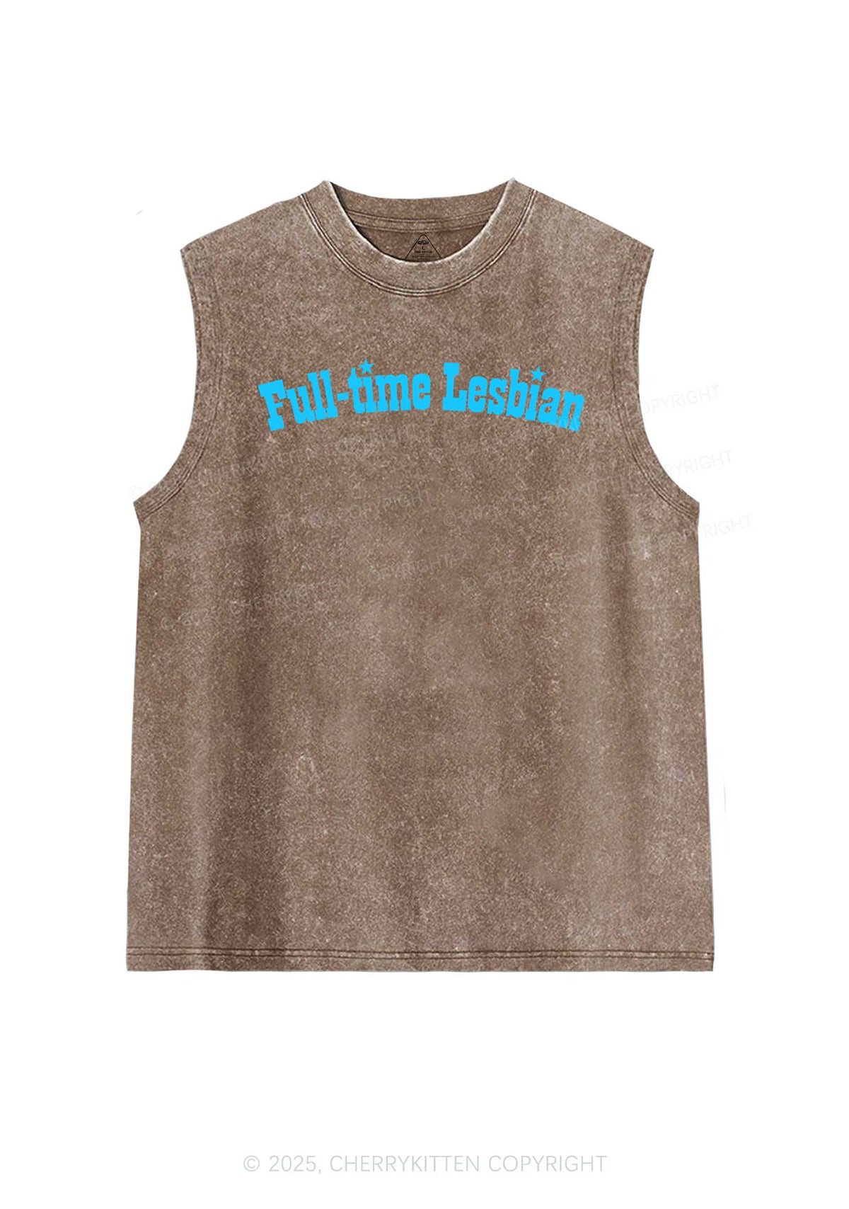 Full Time Lesbian Pride Y2K Washed Muscle Tank Cherrykitten