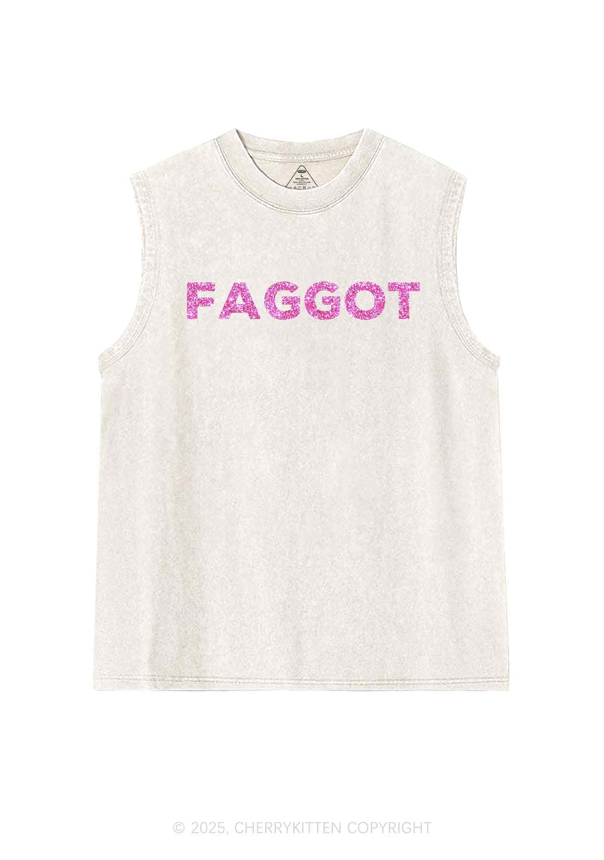 Glitter Faggot Pride Y2K Washed Muscle Tank Cherrykitten