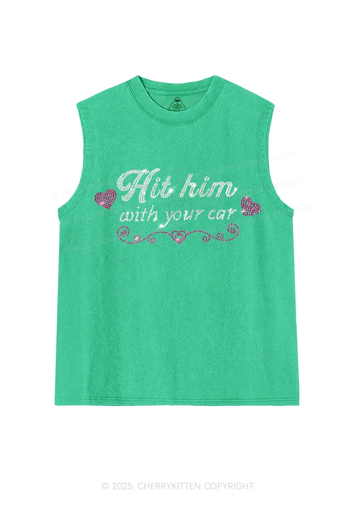 Rhinestone Hit Him Y2K Washed Muscle Tank Cherrykitten