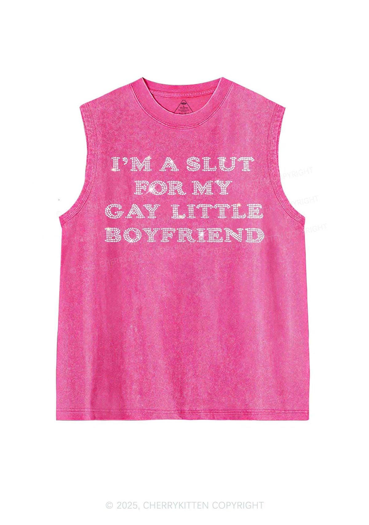 Rhinestone Slxt For My Gay BF Pride Y2K Washed Muscle Tank Cherrykitten