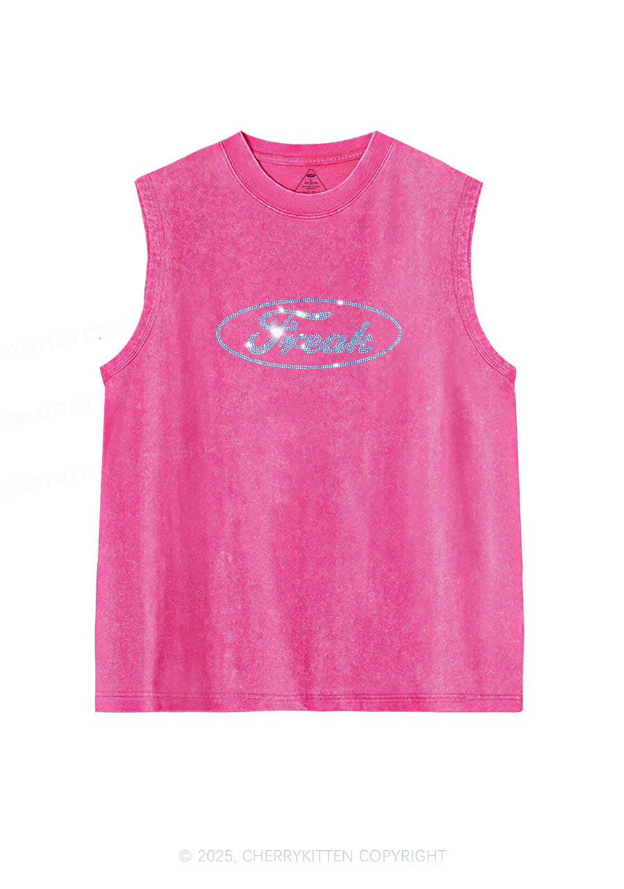 Rhinestone Oval Freak Y2K Washed Muscle Tank Cherrykitten