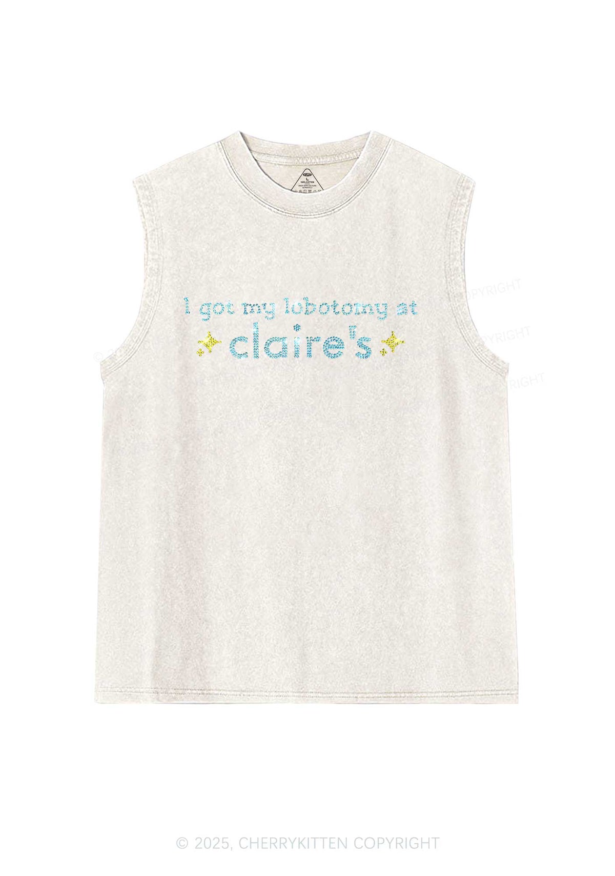 Rhinestone I Got My Lobotomy At Claires Y2K Washed Muscle Tank Cherrykitten