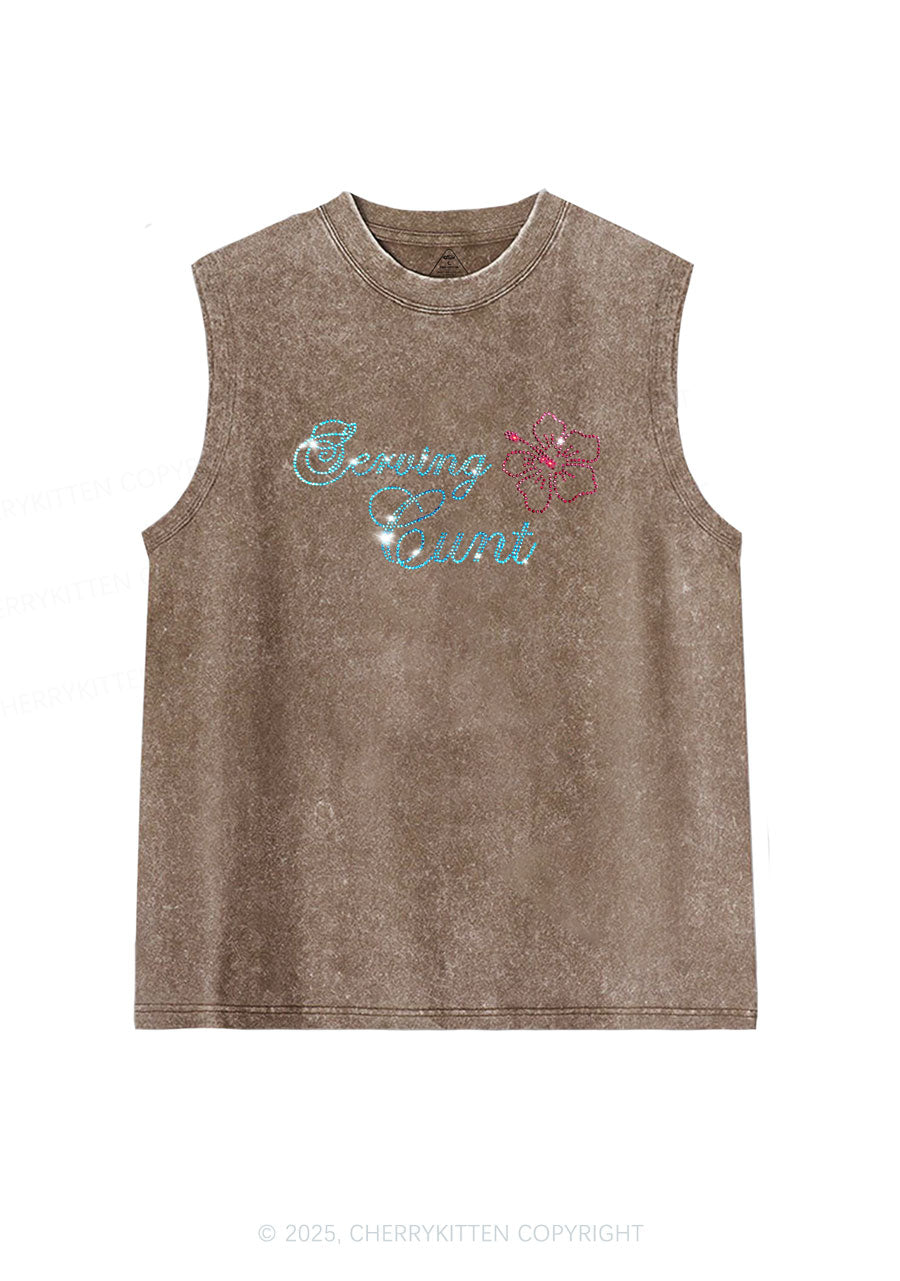Rhinestone Serving Cxxt Y2K Washed Muscle Tank Cherrykitten