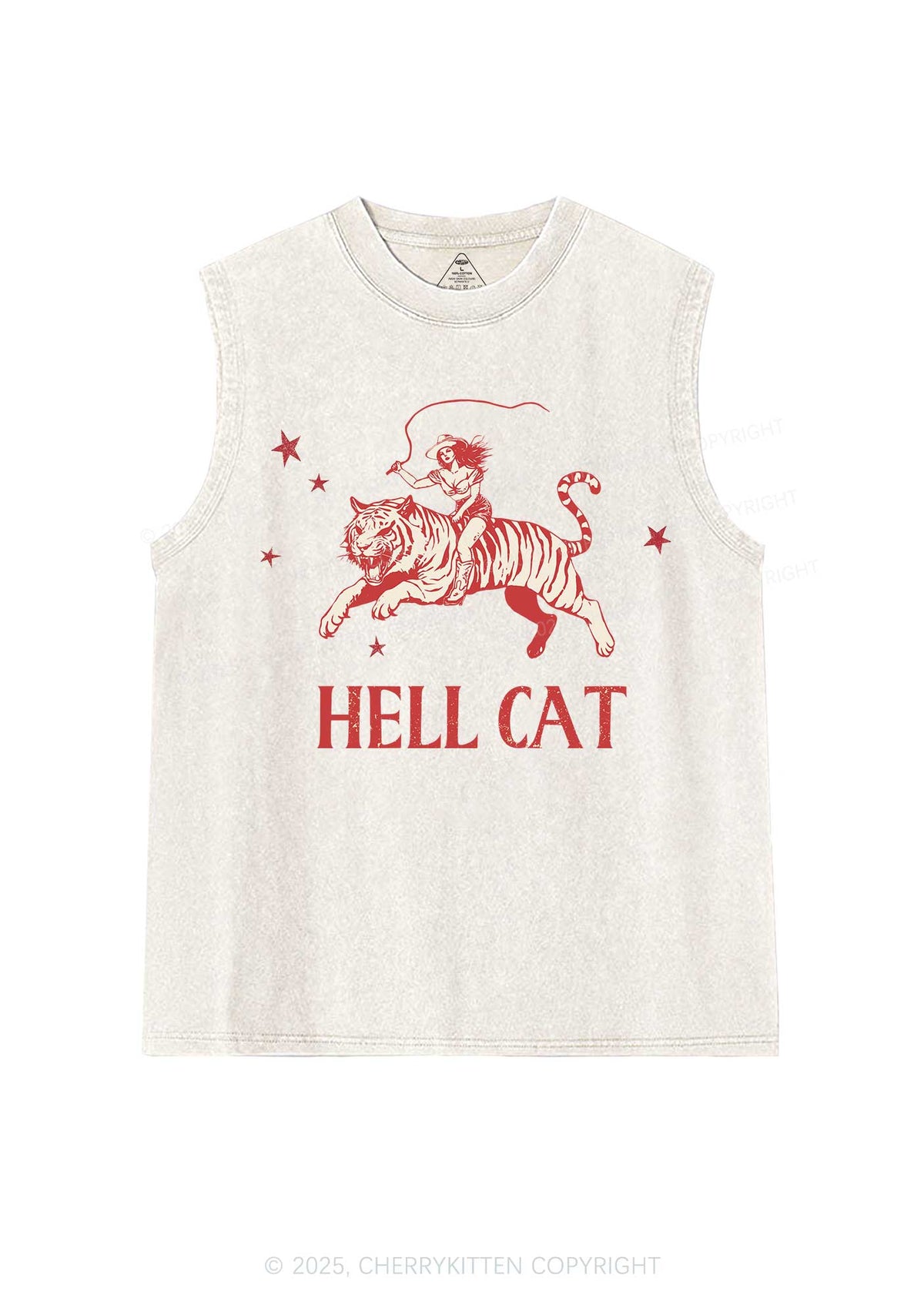 Cowgirl Hell Cat Y2K Washed Muscle Tank Cherrykitten