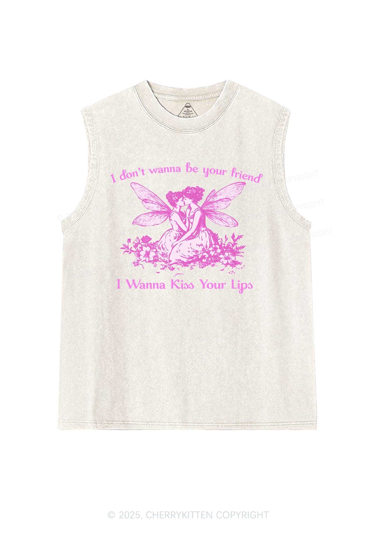 I Wanna Kiss Your Lips Pride Y2K Washed Muscle Tank Cherrykitten