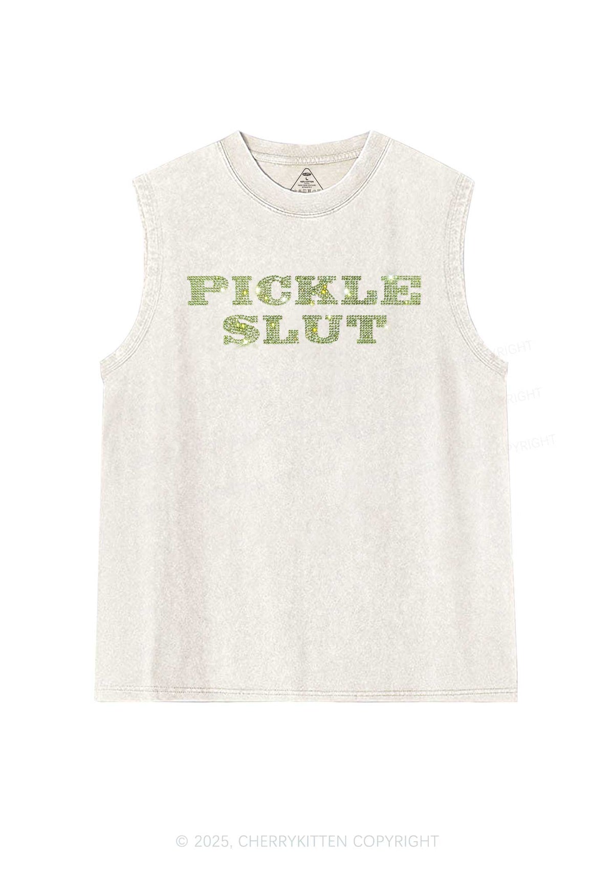 Rhinestone Pickle Slxt Y2K Washed Muscle Tank Cherrykitten
