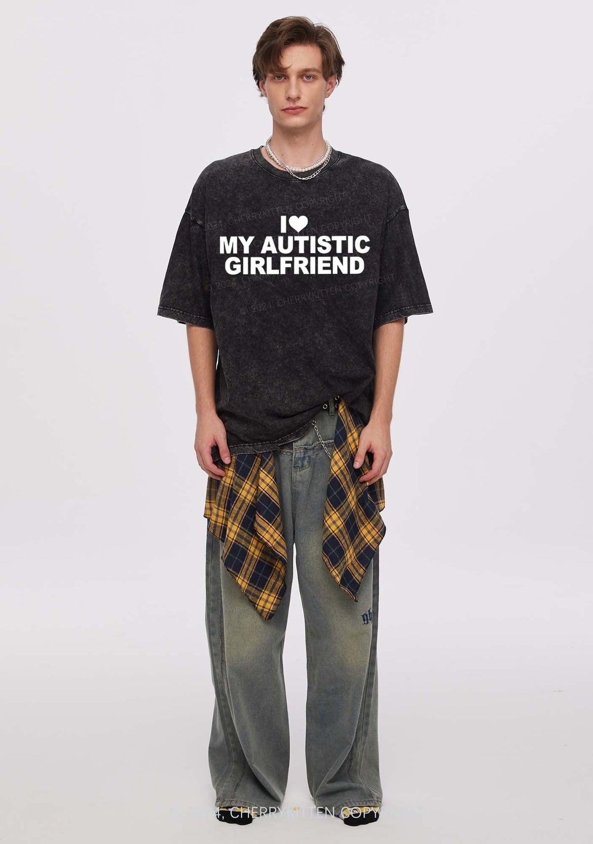 I Love My Autistic GF Y2K Valentine's Day Washed Tee Cherrykitten