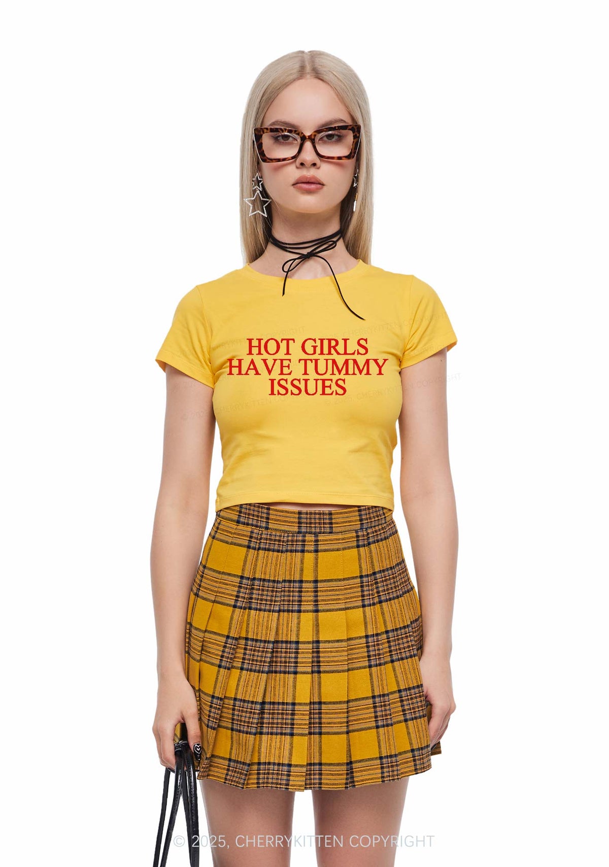 Hot Girls Have Tummy Issues Y2K Baby Tee Cherrykitten