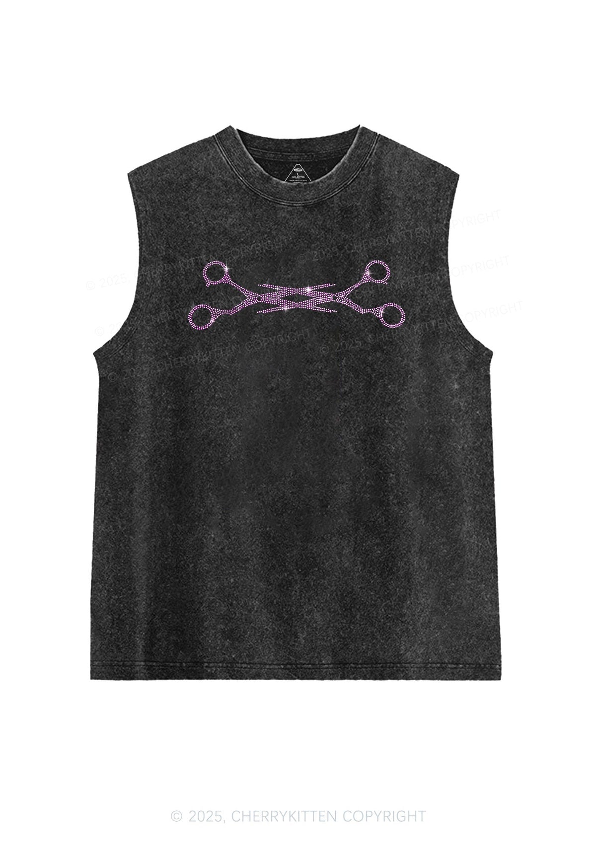 Rhinestone Pink Scissor Pride Y2K Washed Muscle Tank Cherrykitten