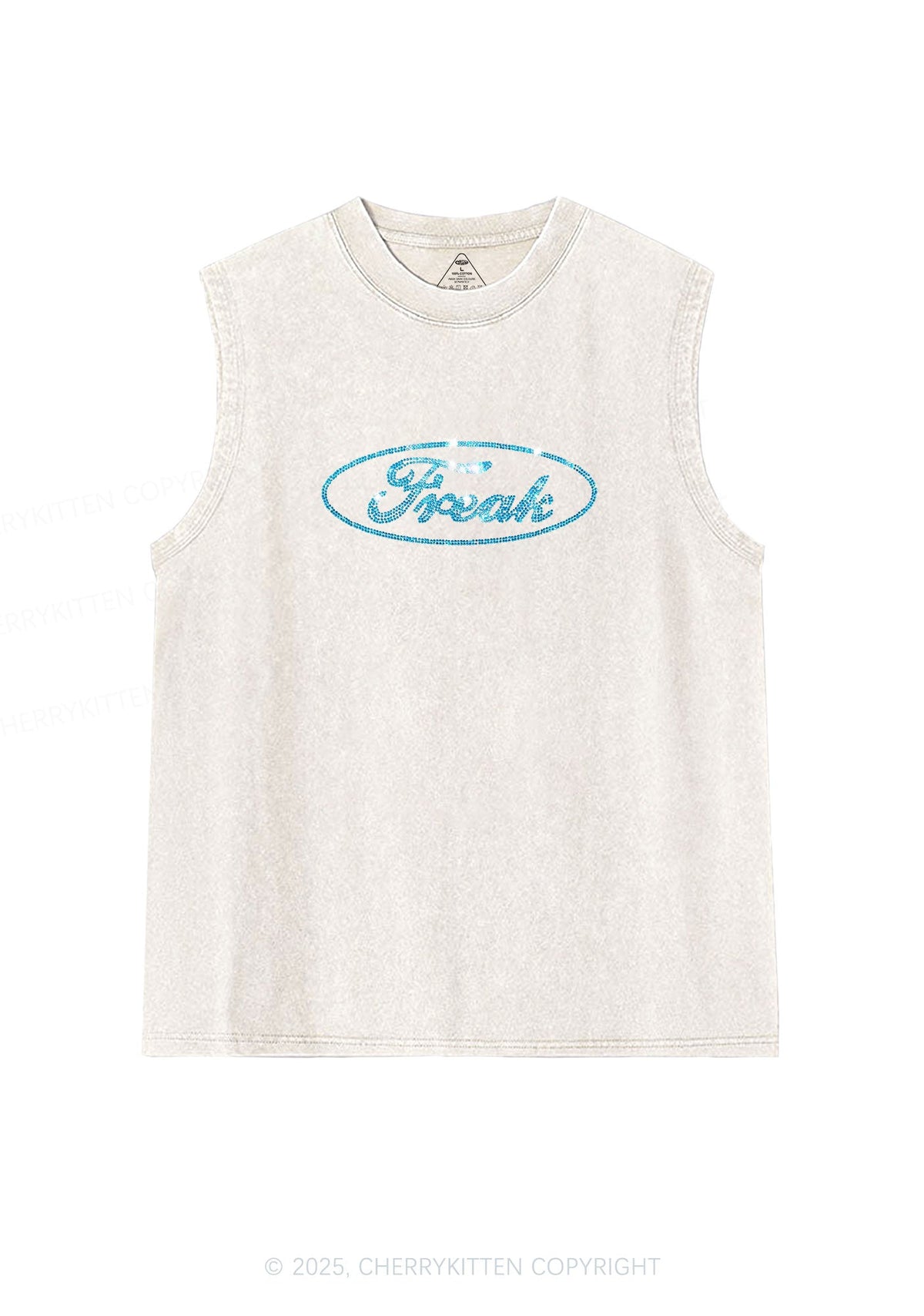 Rhinestone Oval Freak Y2K Washed Muscle Tank Cherrykitten