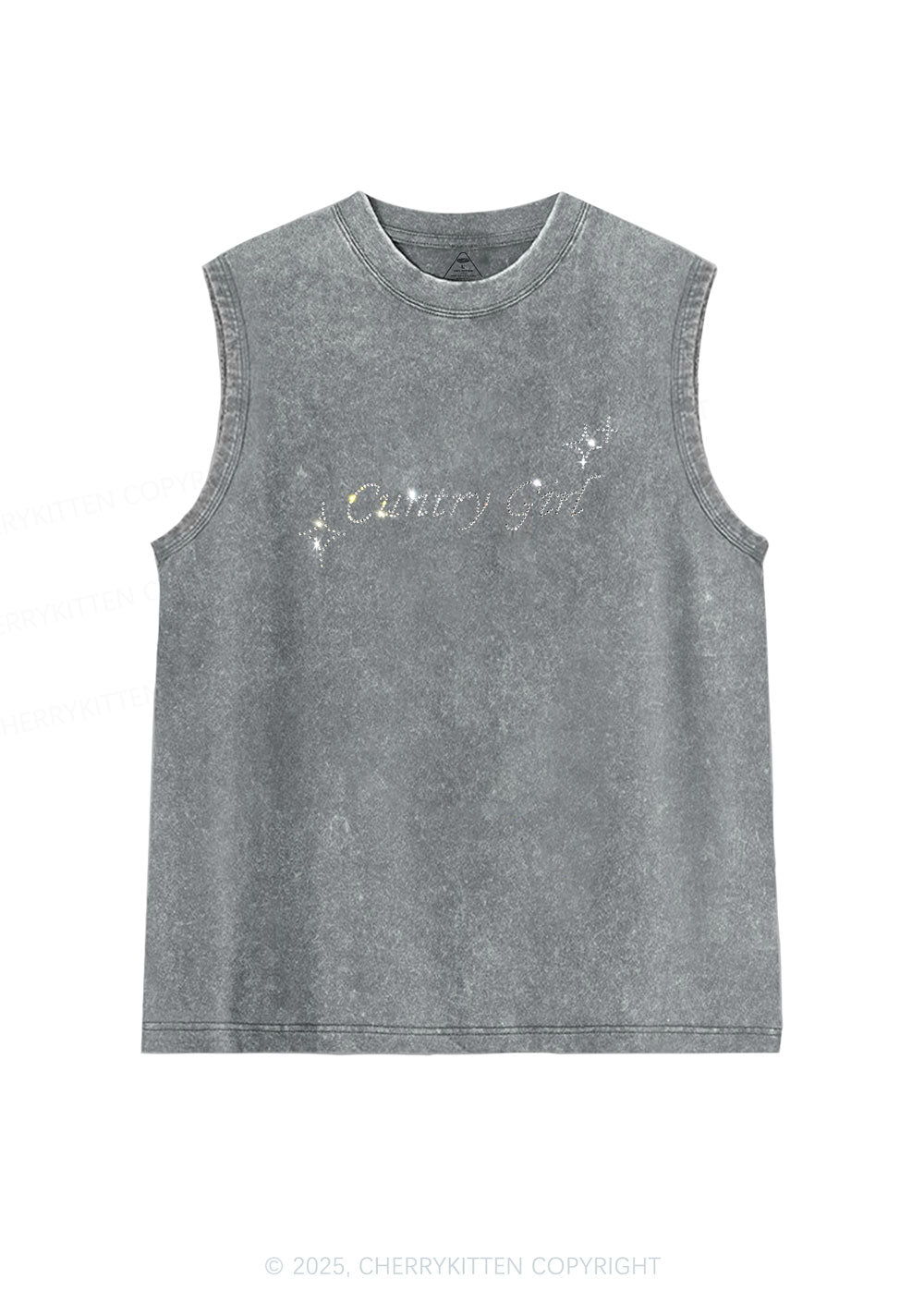 Rhinestone Cxxtry Girl Y2K Washed Muscle Tank Cherrykitten