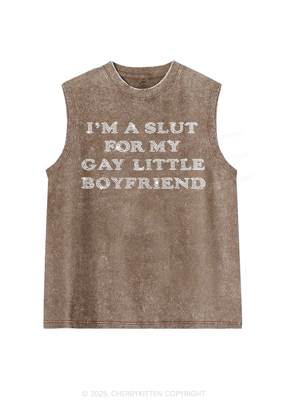 Rhinestone Slxt For My Gay BF Pride Y2K Washed Muscle Tank Cherrykitten