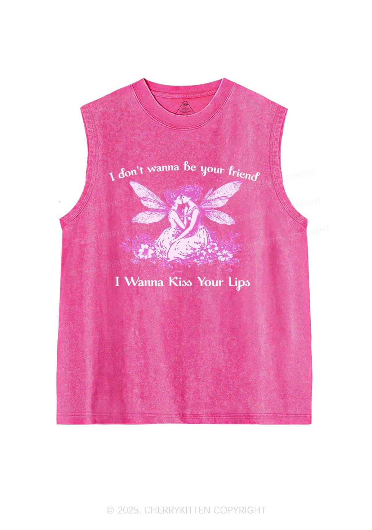 I Wanna Kiss Your Lips Pride Y2K Washed Muscle Tank Cherrykitten